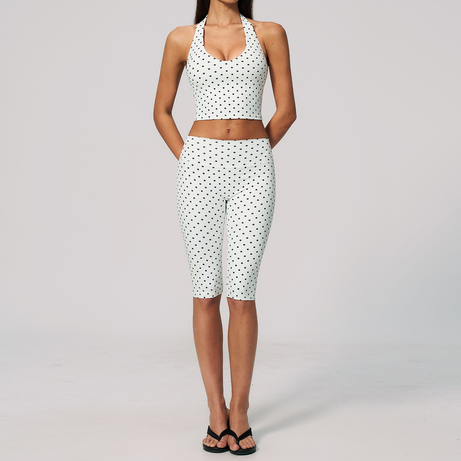 Yoga Fitness Fit Club - 스타일리쉬 레이디 폴카 도트 홀터 크롭탑